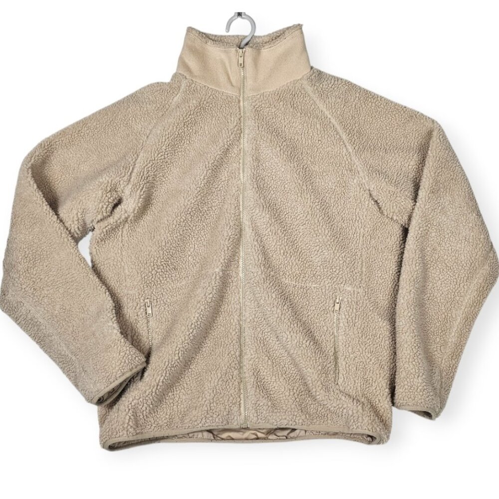 J. Galt Full Zip Fleece Sherpa Jacket Women's Large Beige/Tan Cozy High